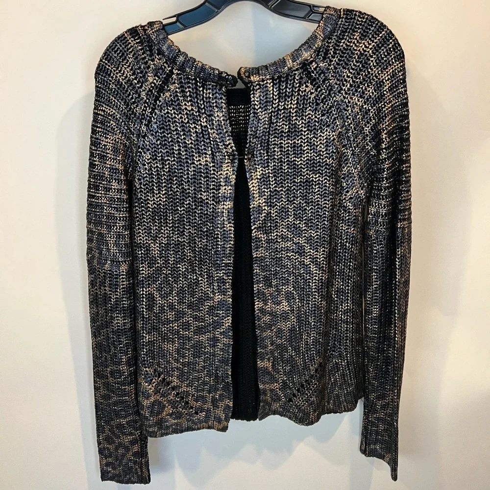 Oui Cheetah Metallic Open Back Sweater SZ 2